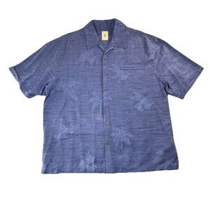 Jamaica Jaxx Mens Large Blue Silk Hawaiian Shirt Jacquard Palm Floral Resort